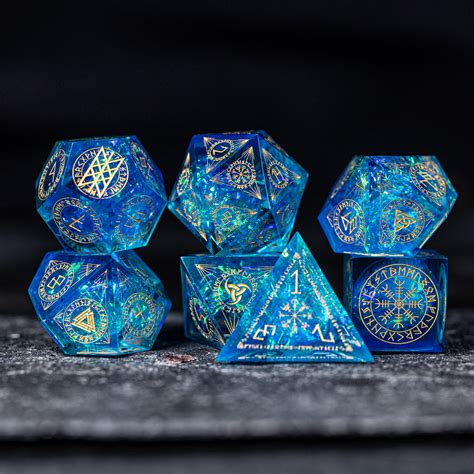 URWizards Dnd Resin Blue Glitter Engraved Dice Set Nordic Style | Urwizards