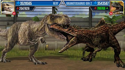 REXY vs GIGANOTOSAURUS GEN 2 LEVEL 999 | Jurassic World: The Game - YouTube