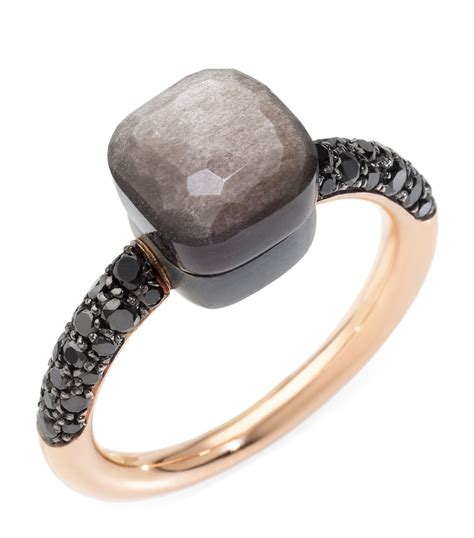 Rose Gold, Obsidian and Black Diamond Nudo Ring