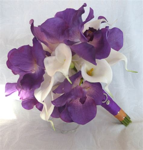 4 Piece Purple Orchid Bridal Bouquet Real Touch Purple Vanda Orchids ...