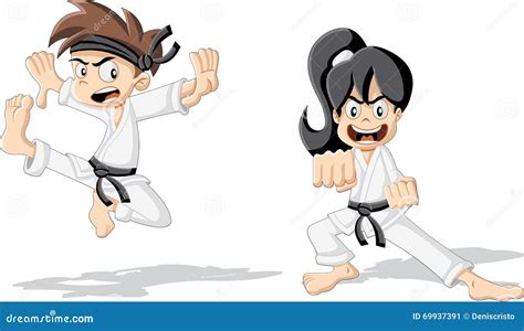 Cartoon Karate Boy Dressed In A Kimono Standing In Rack | CartoonDealer ...