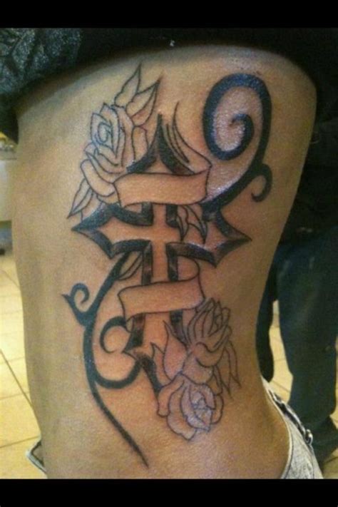 Cross tattoo with roses and banner | Tattoos | Pinterest