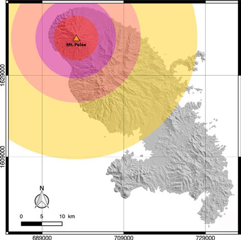 Hazard map for tephra fallout in Martinique, based on data from BRGM ...