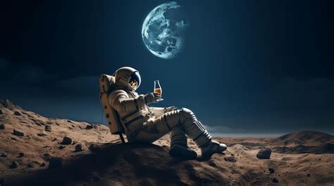 Premium Photo | Futuristic Astronaut Drinking Beer On The Moon