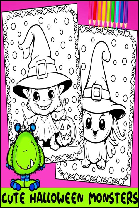 halloween coloring pages for kids with cute monsters