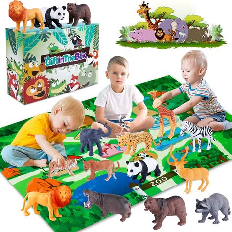 Amazon.com: GiftInTheBox Safari Animal Figurines Toys with Activity Play Mat , Realistic Plastic ...