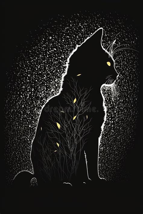 Black Cat Silhouette on Black Background, Beautiful Illustration ...