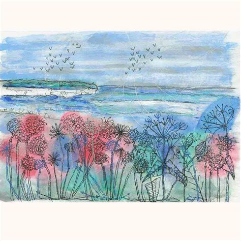 Textile painting 'Cliff View' by Sussex textile artist Ellie Hipkin