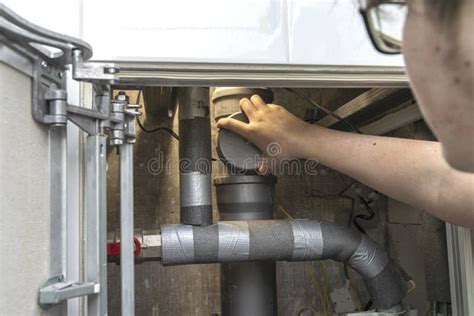 Repair of plumbing pipes stock photo. Image of construction - 185053790