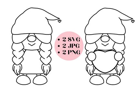 Valentine Girl Gnome - Outline Graphic by Joyful Life Studio · Creative ...