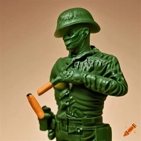 Plastic army man smoking a cigar