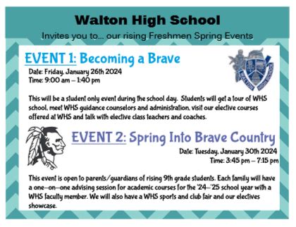 Rising Freshmen Events - Jan. 26 & 30 | Walton High School