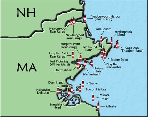 Upper Massachusetts Lighthouse Map New England Road Trip, New England Fall, New England Travel ...