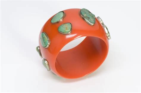 Vintage Wide Orange Bakelite Sterling Silver Turquoise Bangle Bracelet | eBay