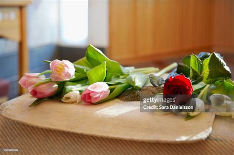 Flowers On Coffin In Chapel High-Res Stock Photo - Getty Images