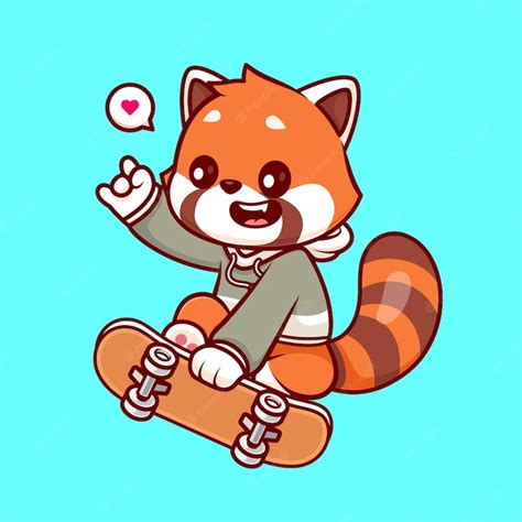 Premium Vector | Cute Red Panda Playing Skateboard With Metal Hand ...