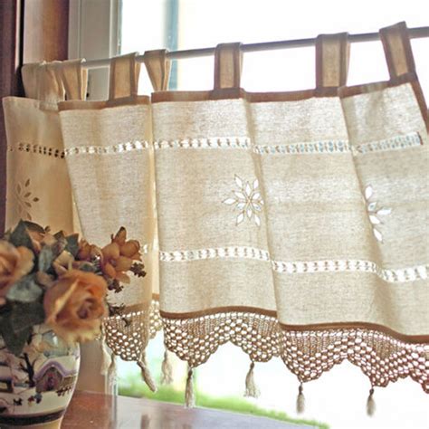 Country style french cotton linen embroidery cafe curtain home kitchen ...