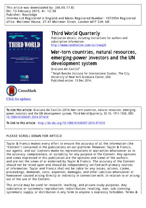 (PDF) War-torn countries, natural resources, emerging-power investors and the UN development system