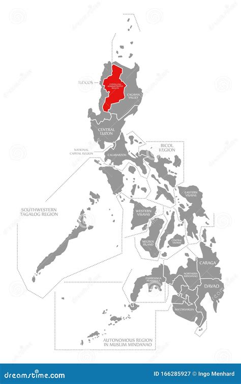 Cordillera Administrative Region Red Highlighted in Map of Philippines Stock Illustration ...