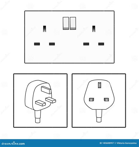 Plug And UK Socket. Three 3 Pin Plug Icon Set. British Socket. Electric ...