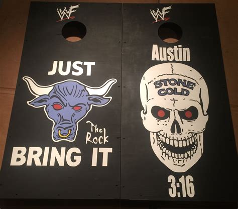 Hand Painted The Rock & Stone Cold Austin Cornhole Boards | Stone cold austin, Hand painted ...