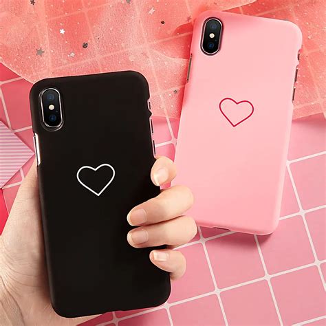 Girl Heart Pattern Phone Case For iPhone 6 6S 7 8 Plus X Case Cute Black Pink Ultra Thin Hard ...