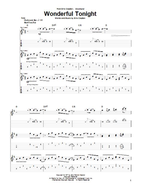 Eric Clapton "Wonderful Tonight" Sheet Music Notes | Download Printable ...