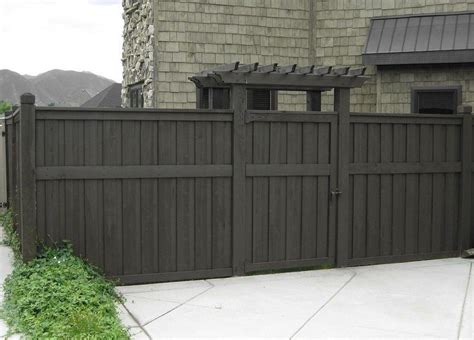 gray stained wood fence - Google Search | Fence design, Fence, Backyard fences