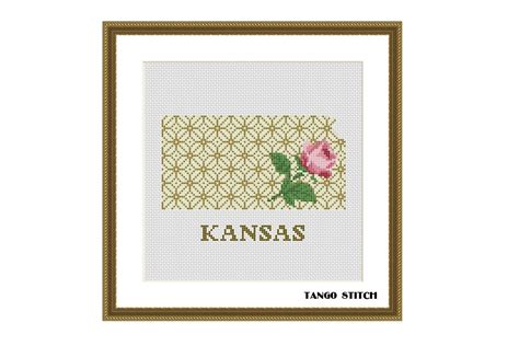 Kansas USA State Map Flower Ornament Graphic by Tango Stitch · Creative Fabrica