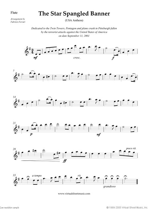 Smith - The Star Spangled Banner - USA Anthem sheet music for flute, oboe, violin and cello