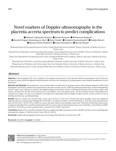 (PDF) Novel markers of Doppler ultrasonography in the placenta accreta spectrum to predict ...