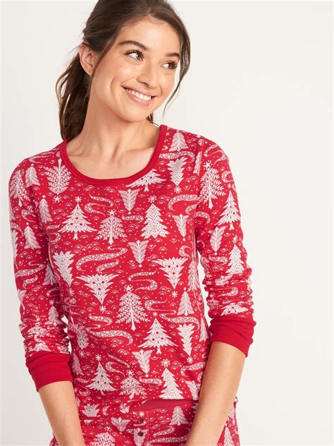 Matching Printed Thermal-Knit Long-Sleeve Pajama Top for Women | Old Navy