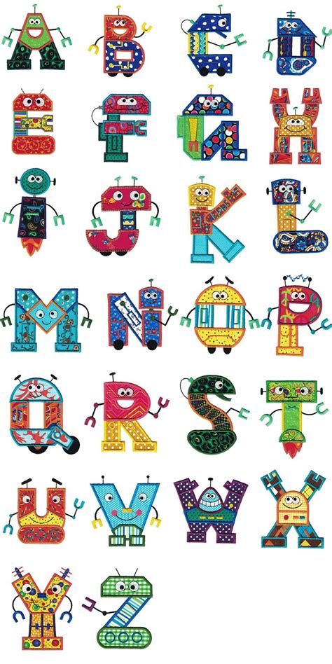 Robots Applique Alphabet | Hand lettering alphabet, Alphabet design, Lettering alphabet