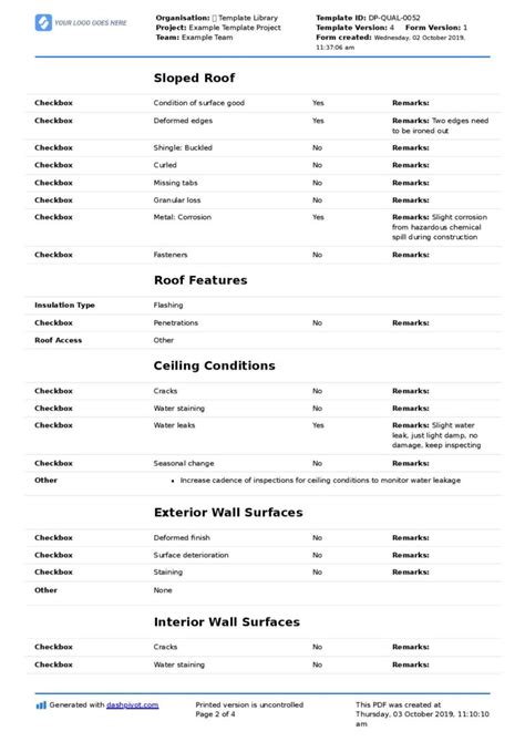 Commercial Roof Inspection Checklist and Report template