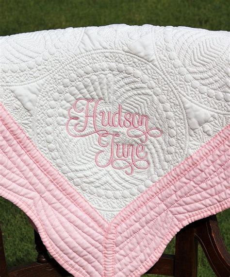 White Baby Quilt with First and Middle Names for Girls | Personalized baby quilt, Monogrammed ...