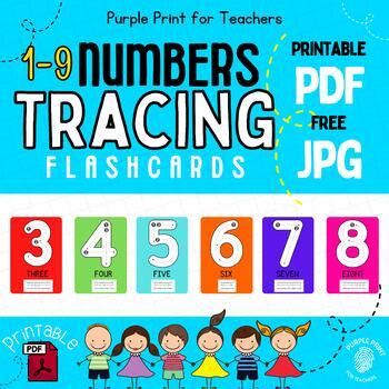 Tracing Numbers 1-9 Flashcards, Identify and trace the numbers from 1 to 9