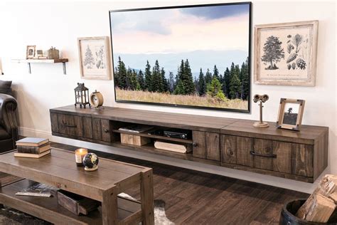 Farmhouse Rustic Wood Floating TV Stand Entertainment Center - Spice Design Café, House Design ...