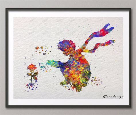 DIY Original watercolor The little prince with rose wall art canvas painting le petit prince ...