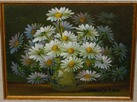 Nancy Lee Oil Painting Daisy Bouquet of Daisies Signed Ornate 13 x 11 - Paintings & Drawings