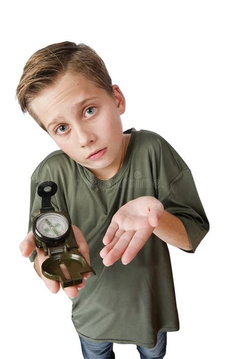 Boy Hold a Compass on White Stock Image - Image of childhood, expression: 187079981