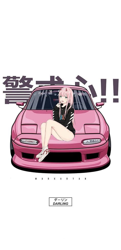 Download Zero Two On A Pink RX 7 JDM Anime Wallpaper | Wallpapers.com