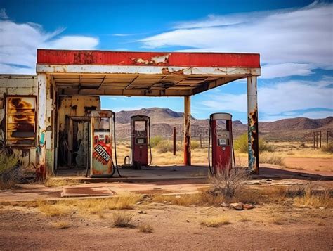 Abandoned Gas Station in Desert Landscape Stock Illustration ...