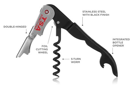 TSA Compliant Corkscrew Wine Bottle Opener - Jetsetter Black