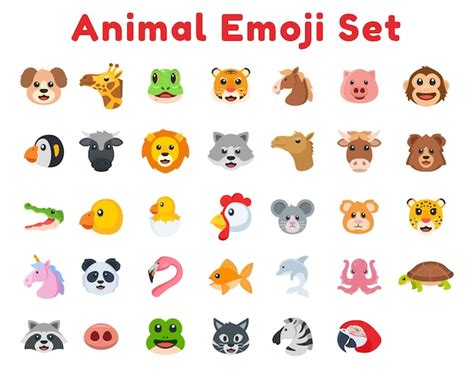 Premium Vector | Animal color icon set. Vector Animal emoji illustration collection