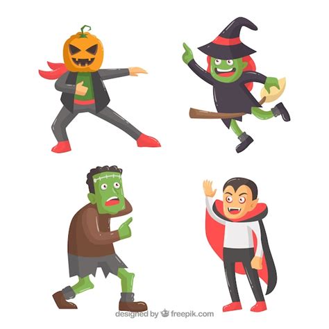 Free Vector | Pack of four funny halloween characters