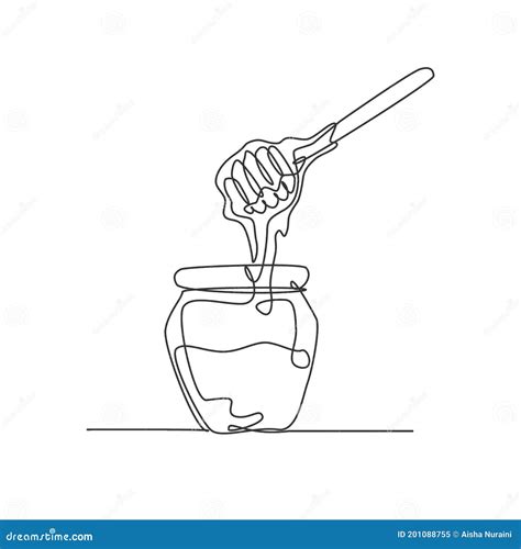 One Single Line Drawing Fresh Sweet Natural Gold Honey on Glass Jar ...