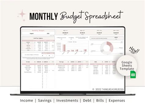 5 Best Aesthetic Monthly Budget Finance Tracker Google Sheets Digital ...