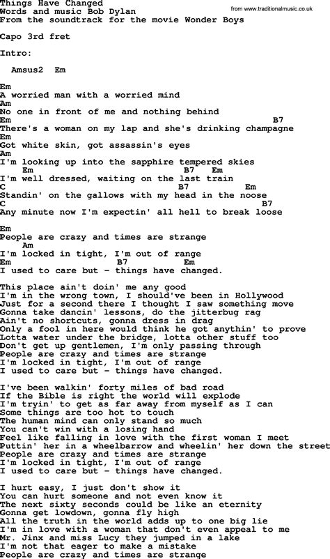 Bob Dylan song - Things Have Changed, lyrics and chords