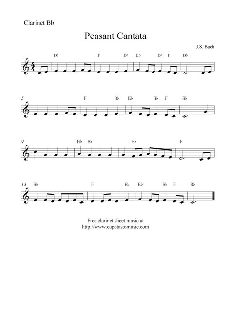 Free Printable Sheet Music: Peasant Cantata, free clarinet sheet music ...