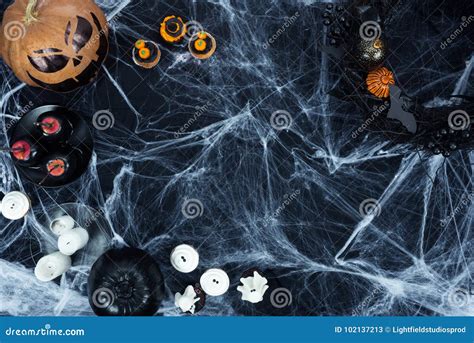 Halloween Decorations and Cobweb Stock Image - Image of decor, holiday: 102137213